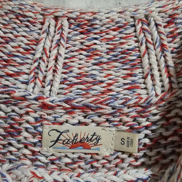 Faherty Jem Marled Cable Sweater Cream/Red Marled size S - Picture 7 of 7